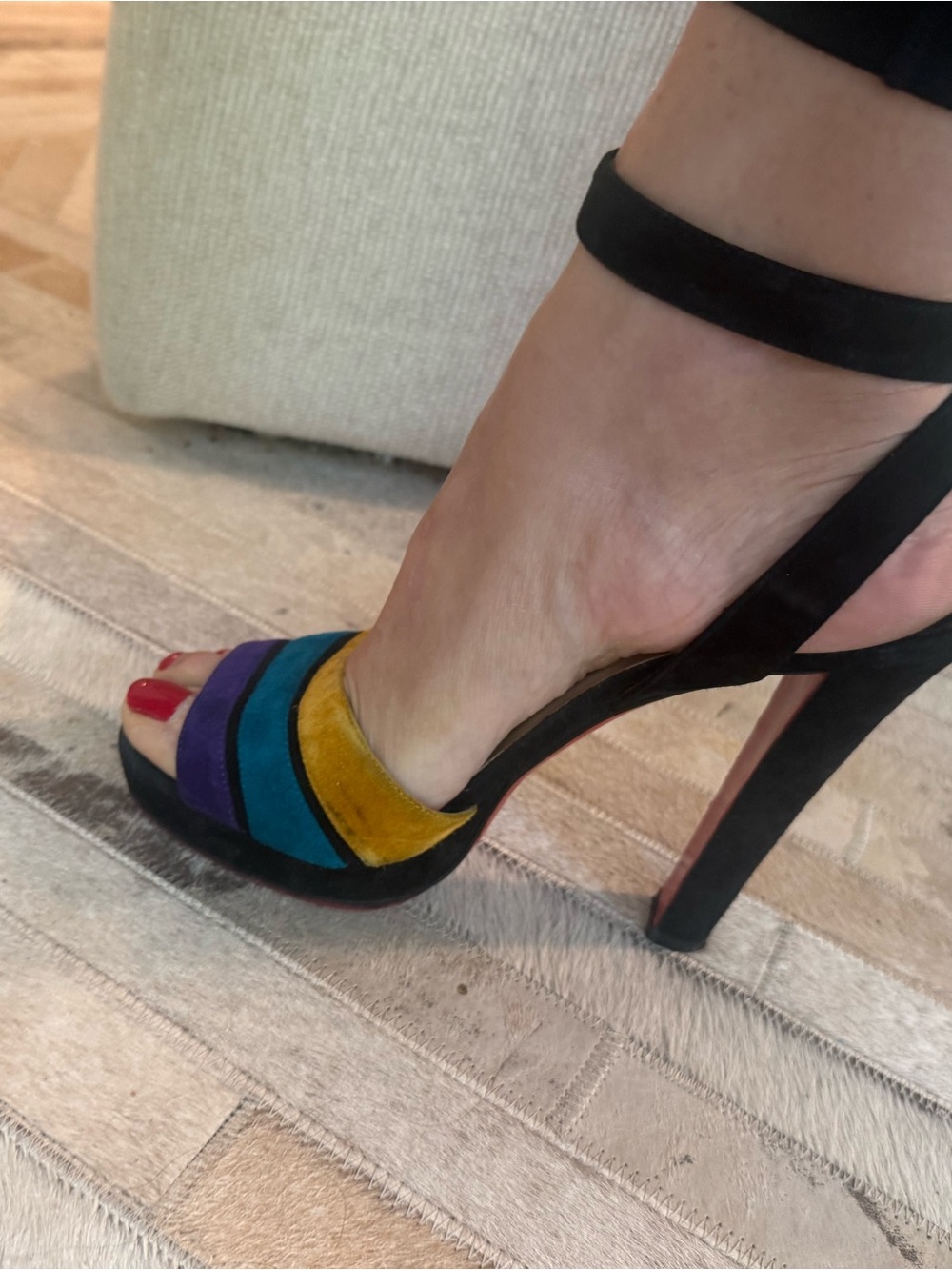 Christian Louboutin US9.5 Multicolor Suede Strappy High Heel Sandal - Women